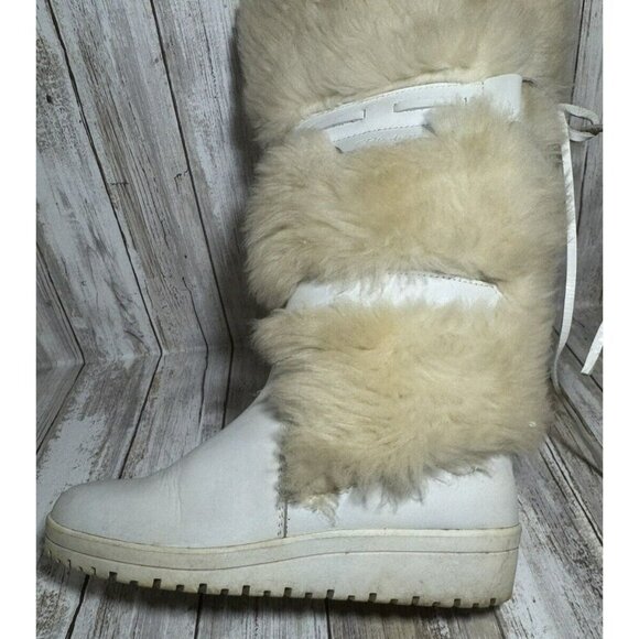 Vintage Pfister White Off Faux Fur Knee Boots size 6.5 - Picture 12 of 16